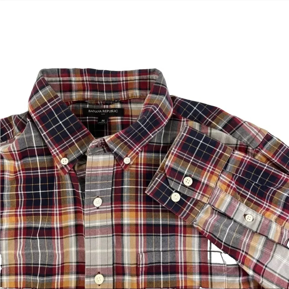 Mens Banana Republic Button Down Long Sleeve Shirt Sz M Red‎ Plaid